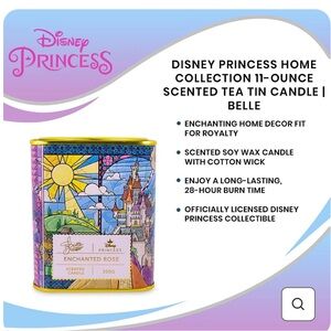 Nwt DISNEY PRINCESS HOME COLLECTION 11-OUNCE SCENTED TEA CANDLE | Belle